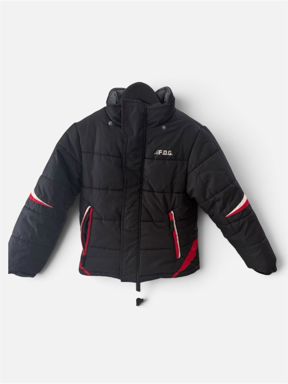 Kids' Black Puff Jacket with Red Accents by